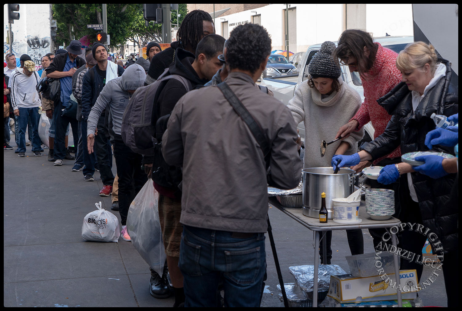 Feeding the homeless, Skid Row, LA, Christmas Day 2018