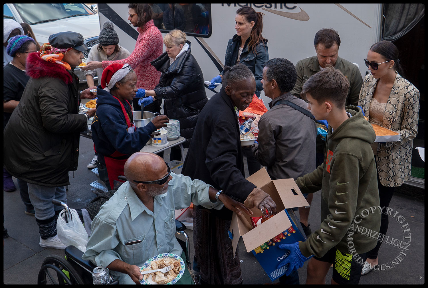 Feeding the homeless, Skid Row, LA, Christmas Day 2018