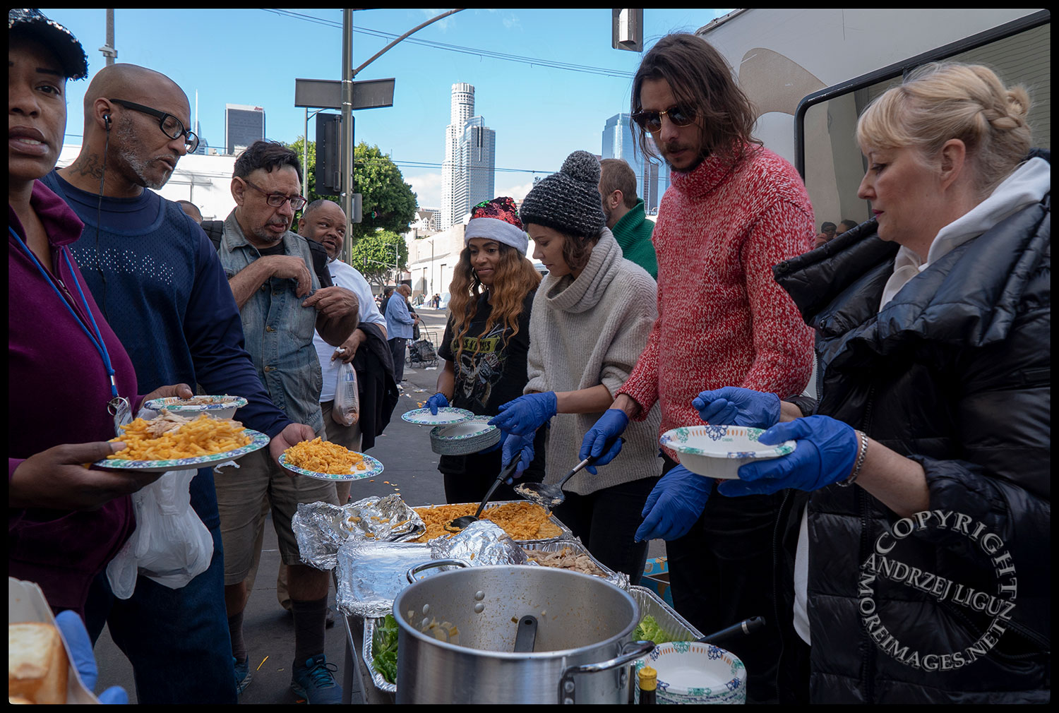 Feeding the homeless, Skid Row, LA, Christmas Day 2018