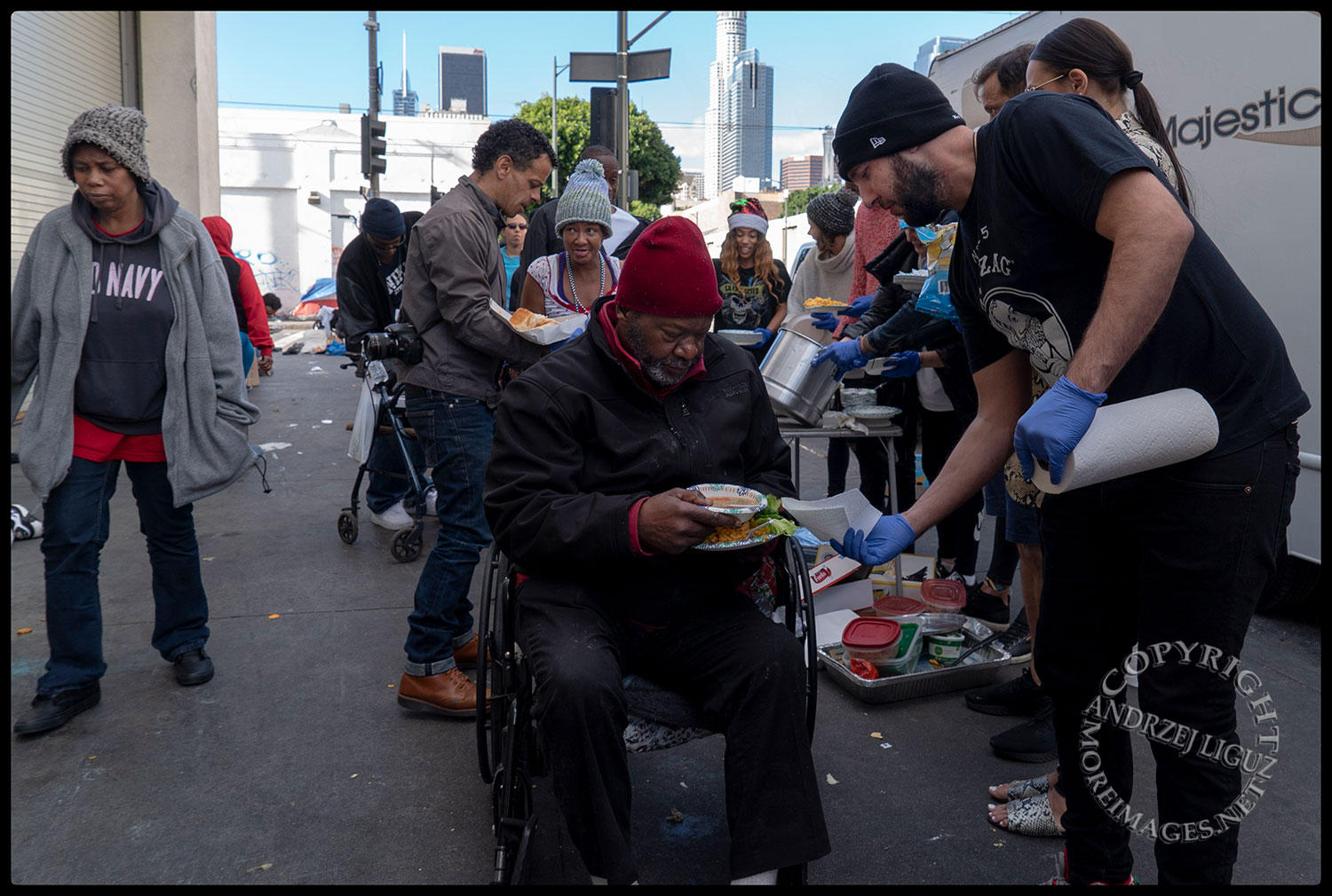 Feeding the homeless, Skid Row, LA, Christmas Day 2018