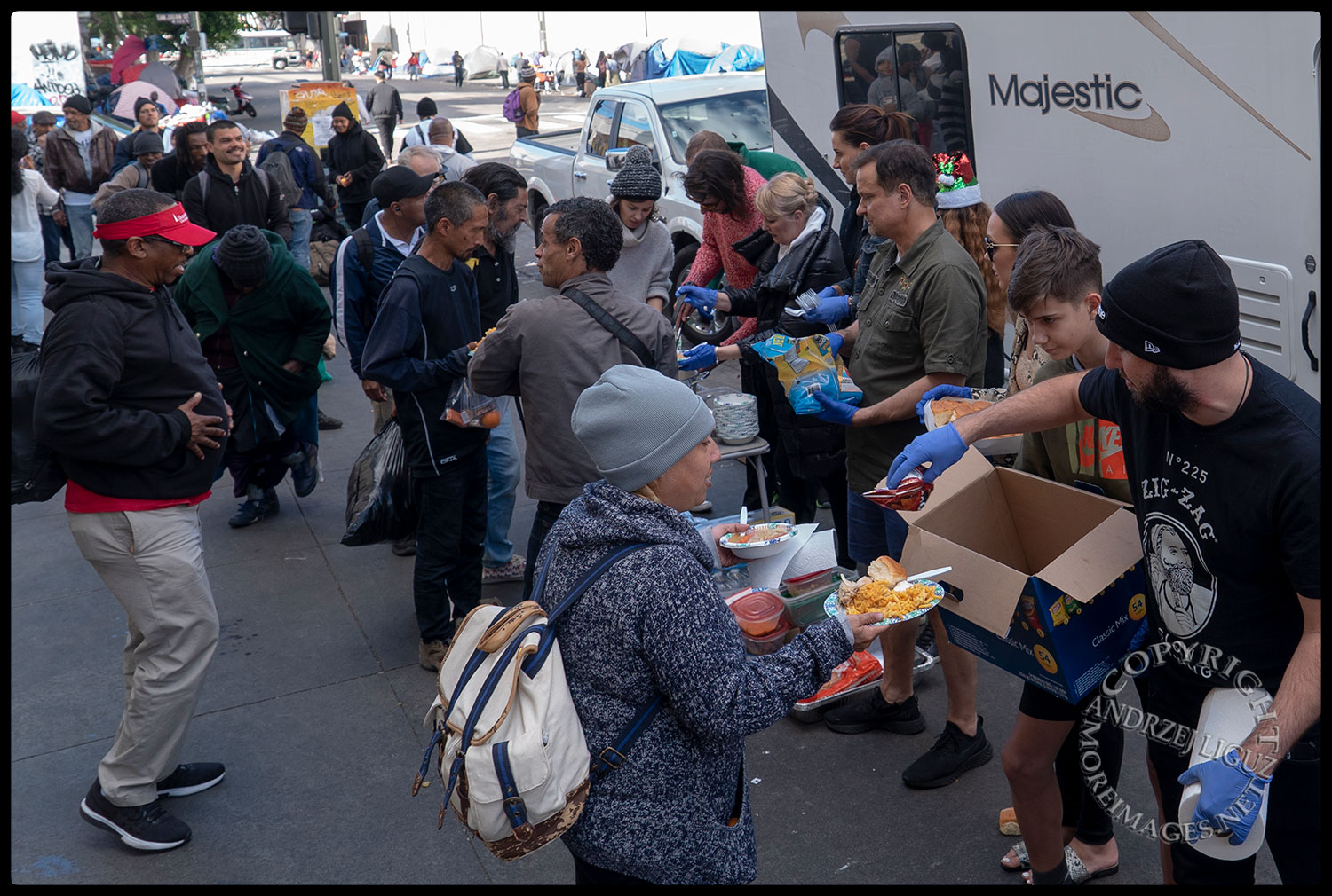 Feeding the homeless, Skid Row, LA, Christmas Day 2018