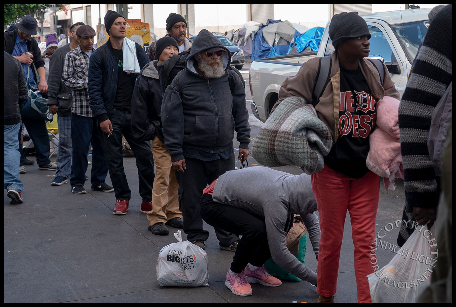 Feeding the homeless, Skid Row, LA, Christmas Day 2018