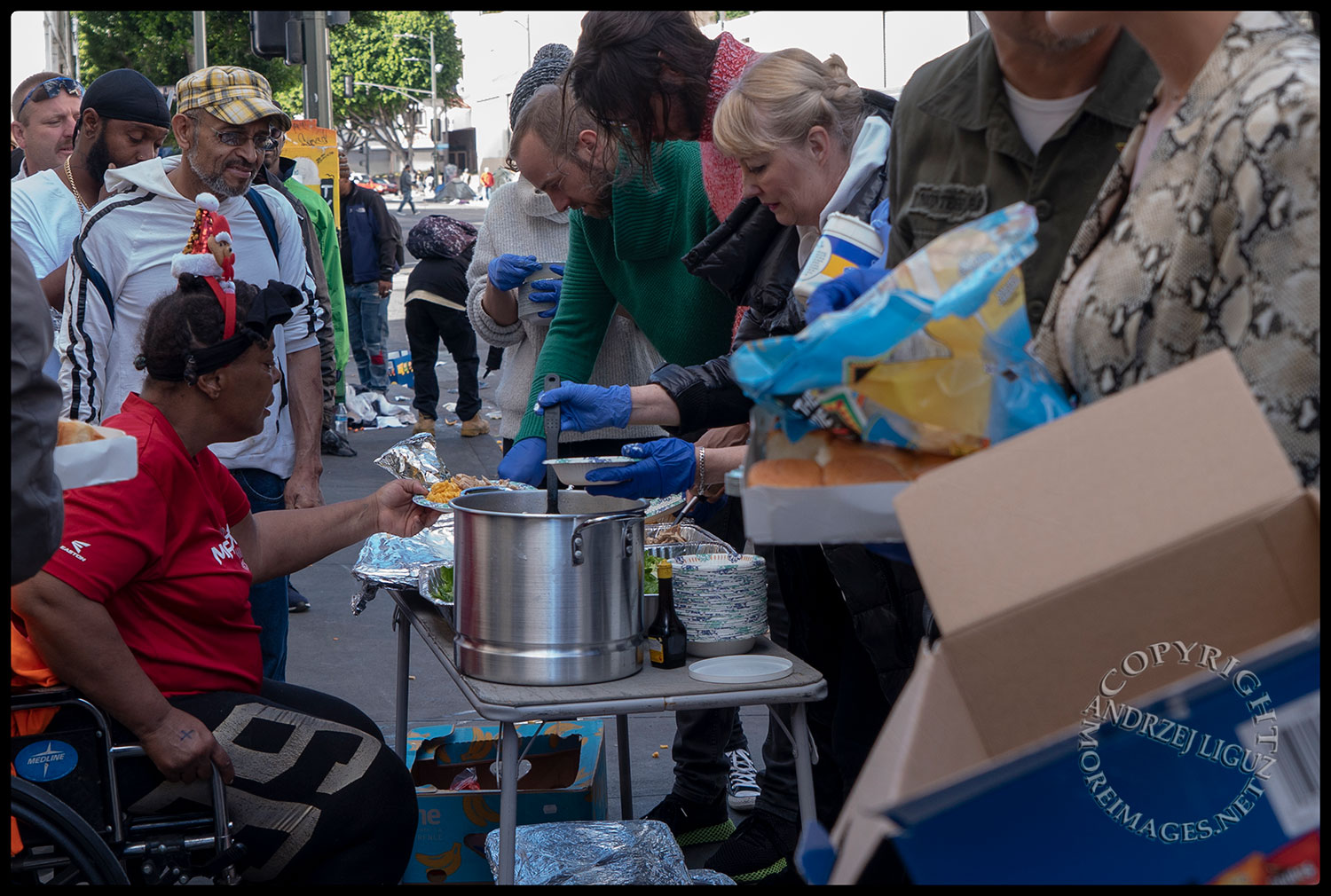 Feeding the homeless, Skid Row, LA, Christmas Day 2018