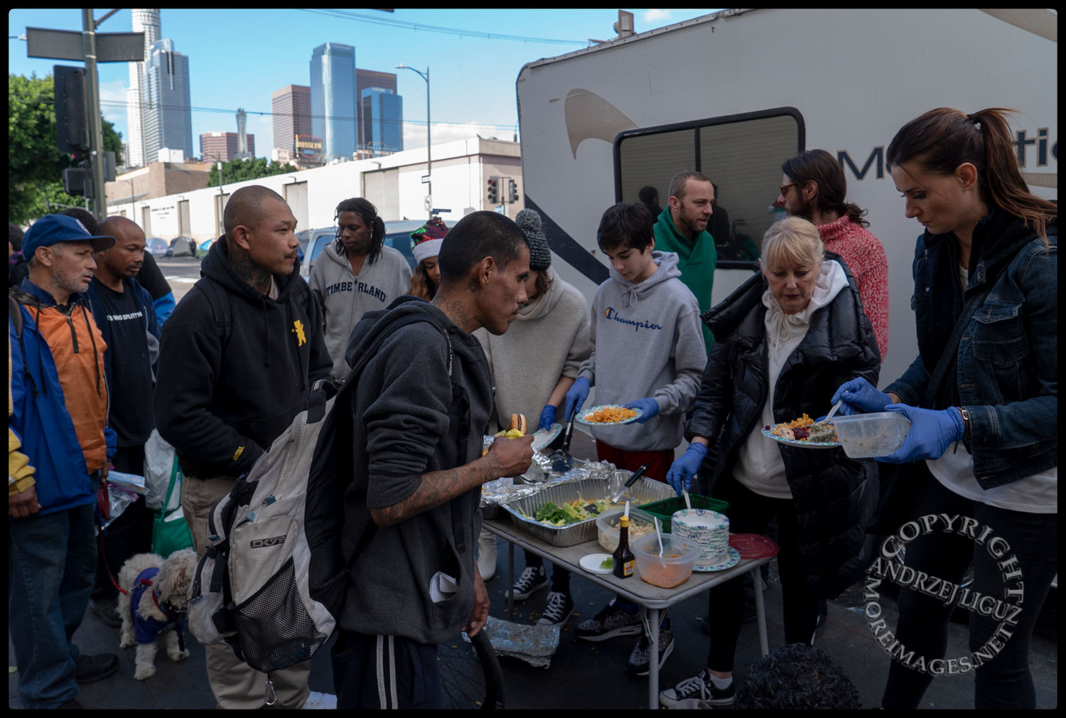 Feeding the homeless, Skid Row, LA, Christmas Day 2018