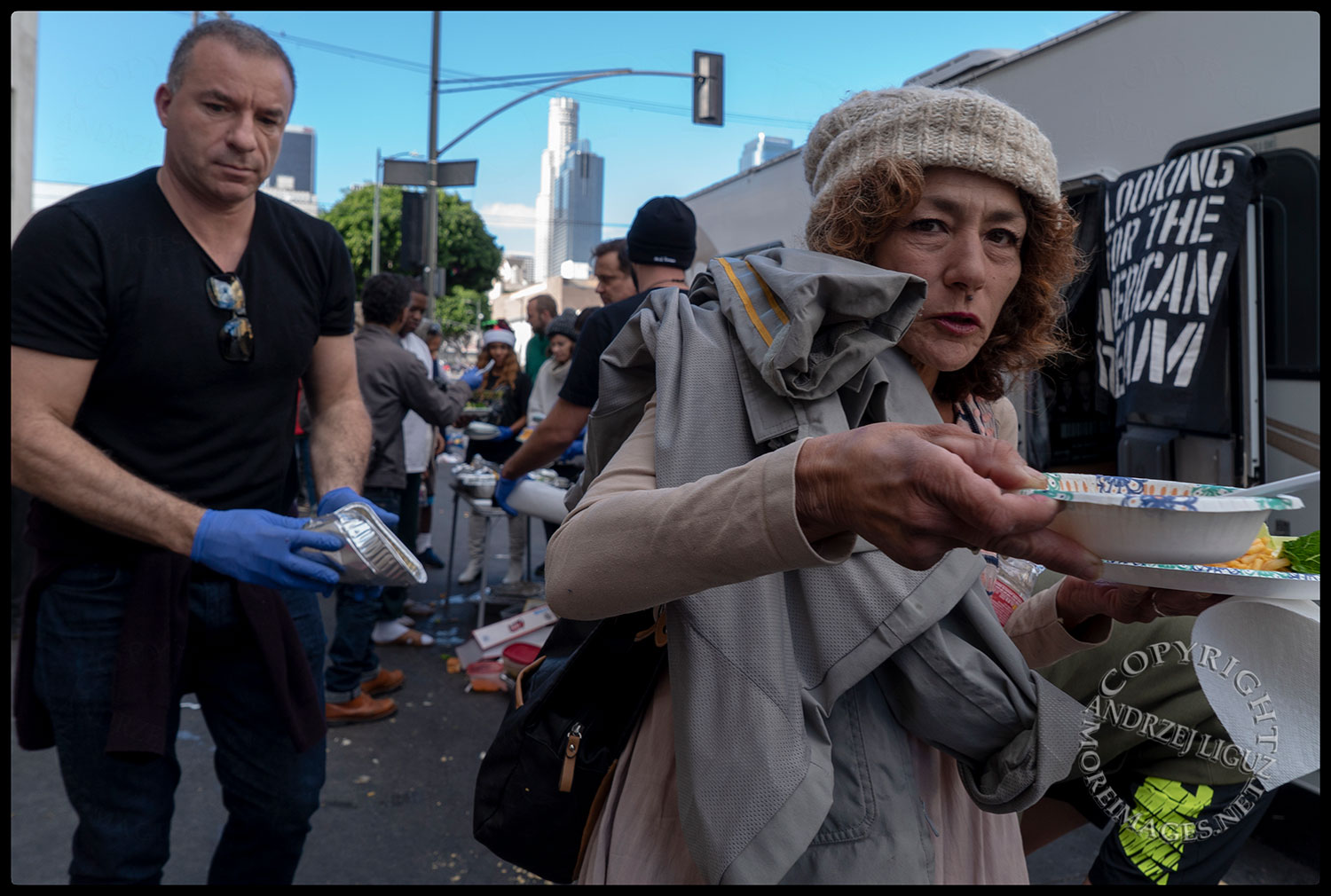 Feeding the homeless, Skid Row, LA, Christmas Day 2018