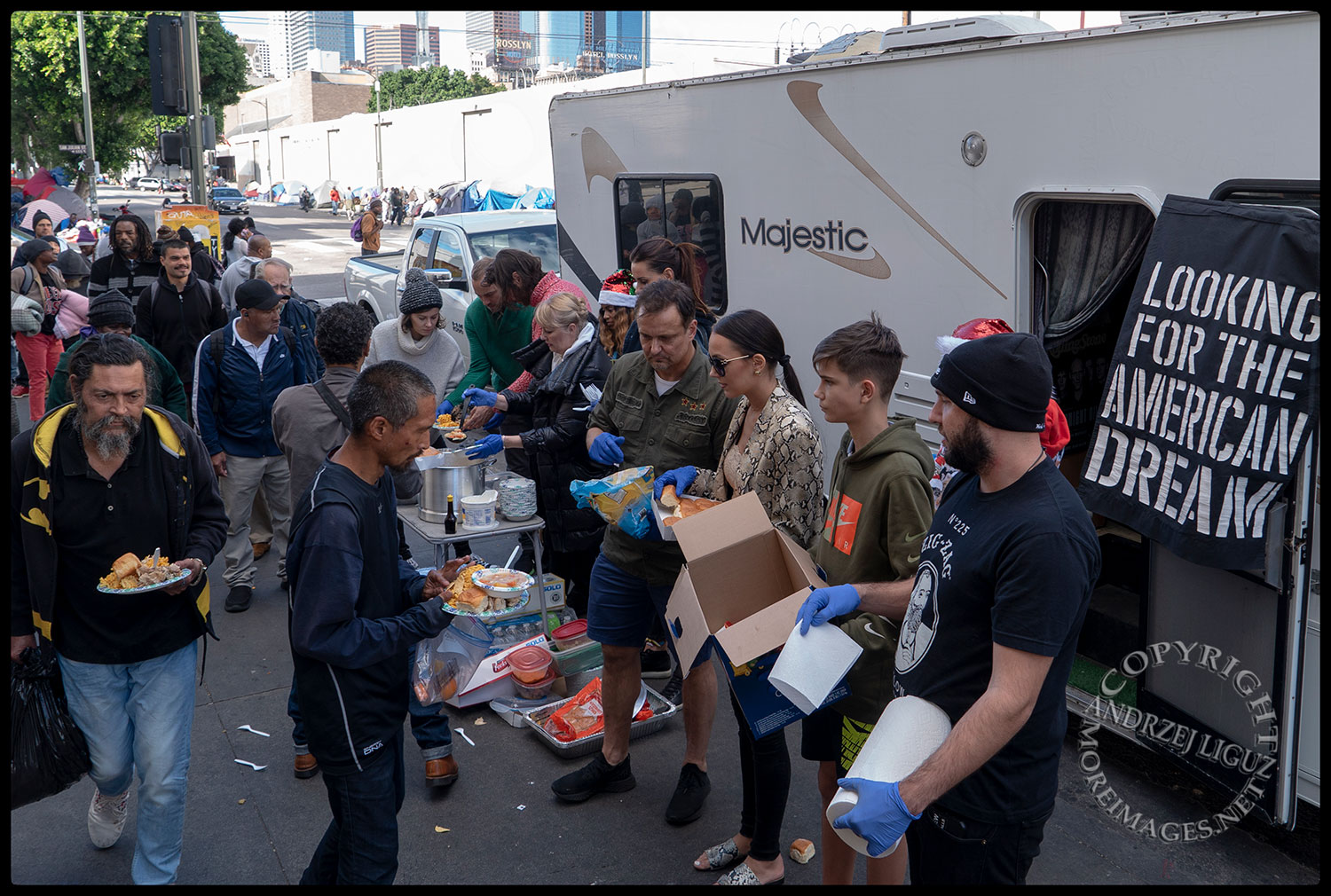 Feeding the homeless, Skid Row, LA, Christmas Day 2018