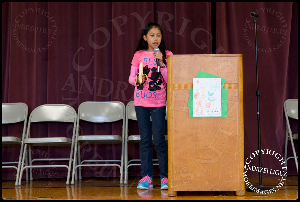 A pupil speaks at the launch of the Lets Move Salad Bar at Vails Gate Elementary School in New Windsor, NY © Andrzej Liguz/moreimages.net. Not to be used without permission